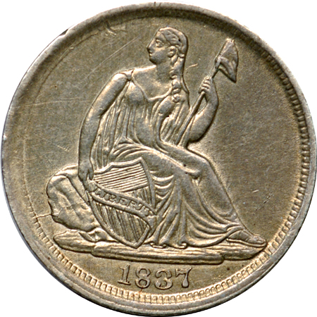 1837 No Stars, Large Date. AU-55.