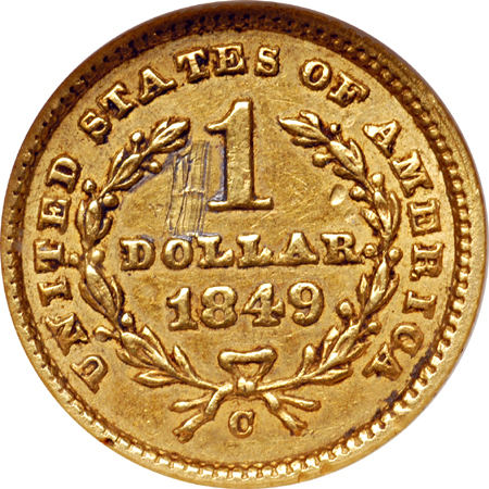 1849-C Closed Wreath. ANACS XF-45 Details Damaged Bent.