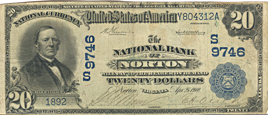 1902 $20.00. Norton, VA Charter# 9746 Blue Seal. VG.