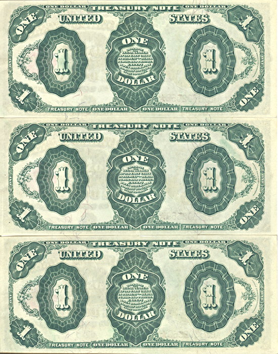 Sequential Run of Three 1891 $1.00.  AU.