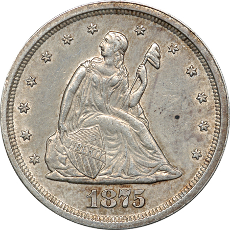 1875-S AU-58 Details, Lightly Cleaned Obverse.