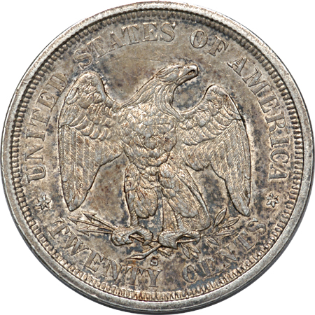 1875-S AU-58 Details, Lightly Cleaned Obverse.