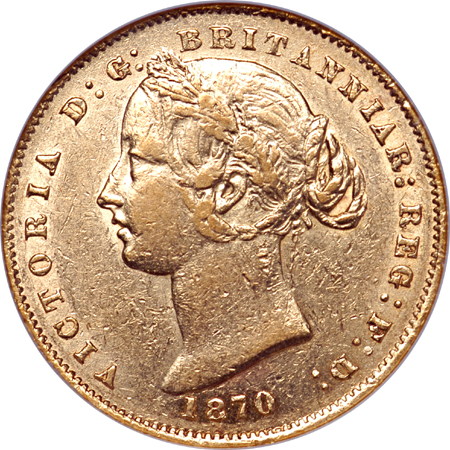 Australia: 1870 sovereign NGC XF-45