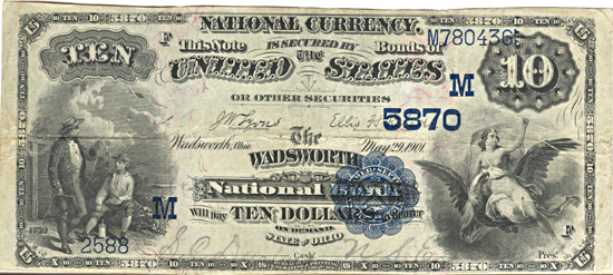 1882 $10.00. Wadsworth, OH Charter# 5870 Date Back. VF.