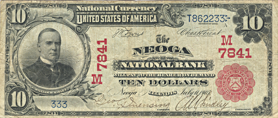 1902 $10.00. Neoga, IL Charter# 7841 Red Seal. F.