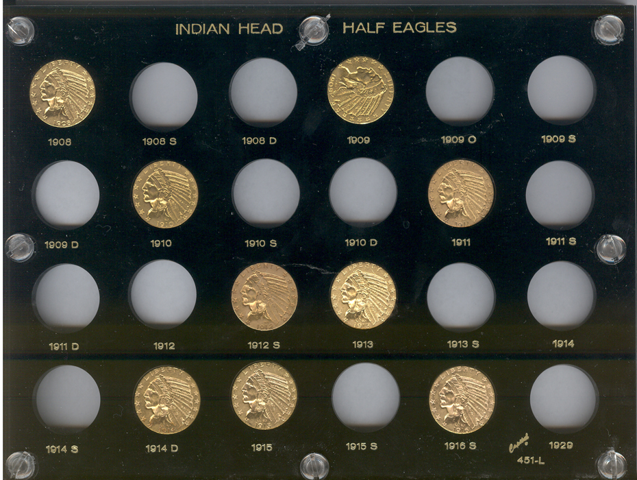 Set of Nine Indian Head Half Eagles.