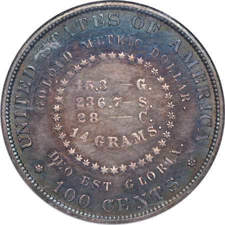 1880 $1 Goloid Metric Dollar, J-1651, P-1851,  Low R-7. NGC PF-65.