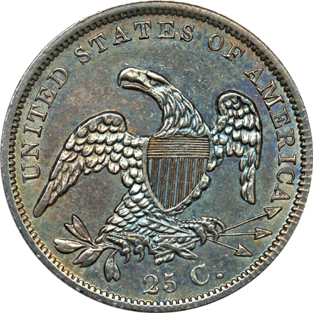 1837 B-2 Uncirculated Details, Artificially Toned.