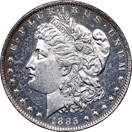 1885-O MS-62 PL and 1876 Seated Dime MS-62.