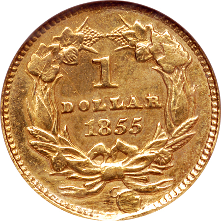 1855-C ANACS XF-40 Details, Plugged, Damaged, Whizzed.