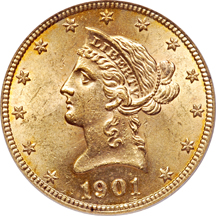 Ten 1901 PCGS MS-62. OGH.