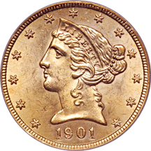 1899, 1900, and two 1901-S PCGS MS-62 OGH.