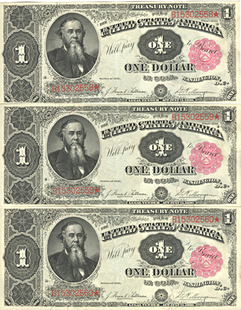 Sequential Run of Three 1891 $1.00.  AU.