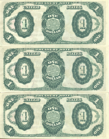 Sequential Run of Three 1891 $1.00.  AU.