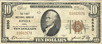 1929 $10.00. Fonda, IA Charter# 6550 Ty. 1. VF.