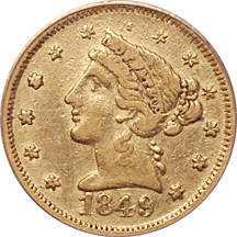 1849 MOFFAT. PCGS AU-53.