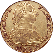 Spain: 1788-M 4-escudo. NGC EF-45