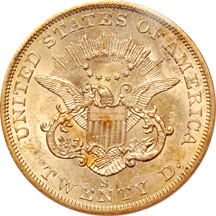 1857-S 20B Bold S. S.S. Central America PCGS AU-55.