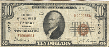 1929 $10.00. Tarkio, MO Charter# 3079 Ty. 1. F.