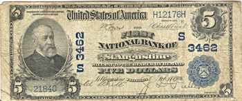 1902 $5.00. St. Augustine, FL Charter# 3462 Blue Seal. F.