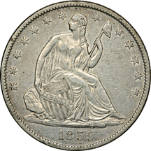 Two Seated Half Dollars and a Seated Quarter.