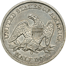 Two Seated Half Dollars and a Seated Quarter.