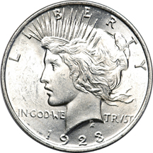 Roll of 1923 Peace Dollars.