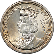 1893 Isabella Quarter. MS-60 Cleaned.