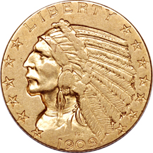 Four Indian Head Half Eagles.