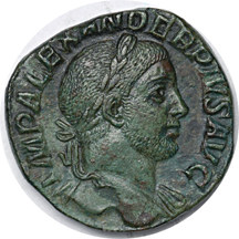 Sestertius of Roman Emperor Severus Alexander.