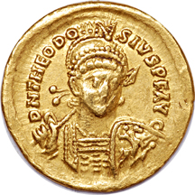 Gold Solidus of Eastern Roman Emperor Theodosius II.