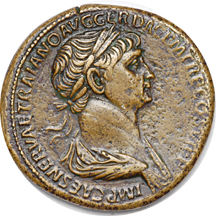 Sestertius of the Roman Emperor Trajan.