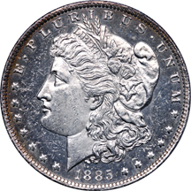 1885-O MS-62 PL and 1876 Seated Dime MS-62.