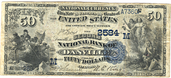 1882 $50.00. Danville, IL Charter# 2584 Date Back. F.