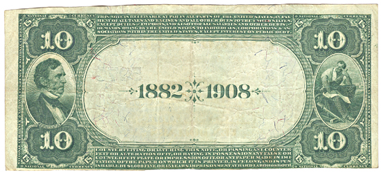 1882 $10.00. East St. Louis, IL Charter# 5070 Date Back. VF.