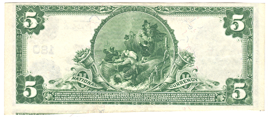 1902 $5.00. Parkersburg, WV Charter# 180 Blue Seal. CU.