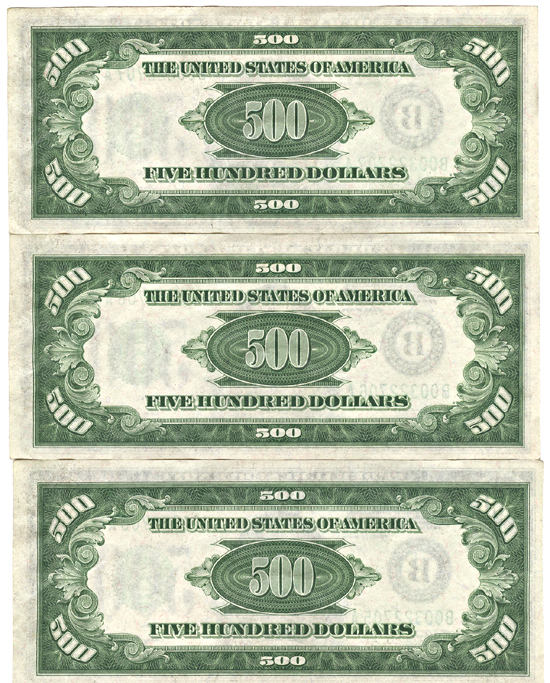 Three Sequential 1934 A $500.00 New York.  CU.