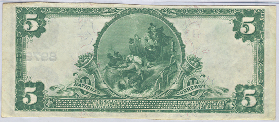 1902 $5.00. Cassville, MO Charter# 8979 Blue Seal. PMG XF-40.