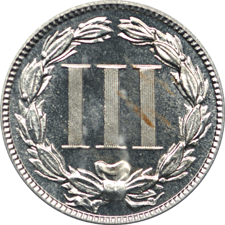 1883 Proof three-cent nickel, PCGS PR-65 CAMEO