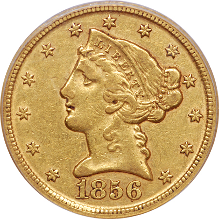 1856-D Coronet half-eagle, PCGS XF-45