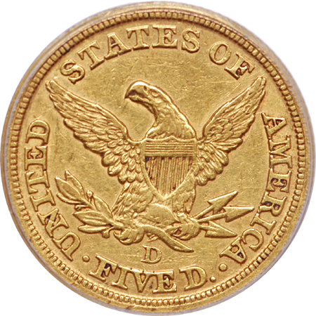 1856-D Coronet half-eagle, PCGS XF-45