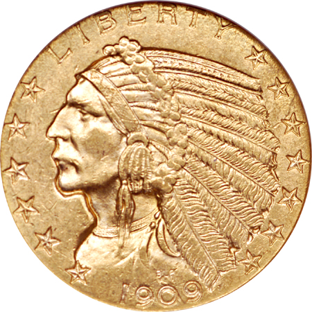 1909-D Indian half-eagle, NGC MS-63