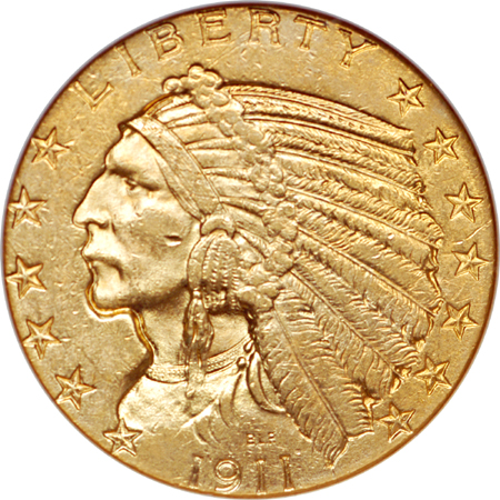 1911 Indian half-eagle, NGC AU-58