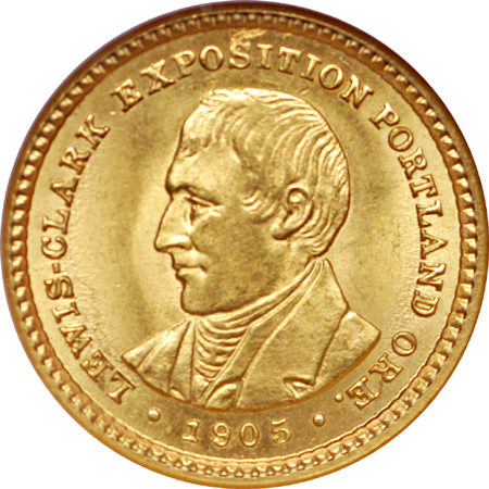 1905 Lewis and Clark commemorative gold dollar, NGC MS-64