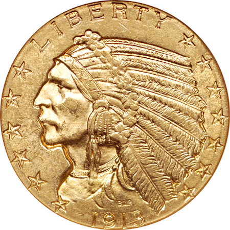 1913 Indian half-eagle, NGC MS-63