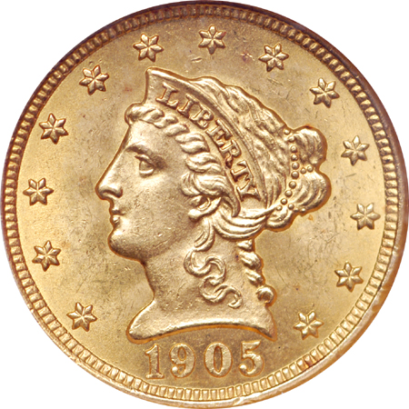 1905 Coronet quarter-eagle, NGC MS-64