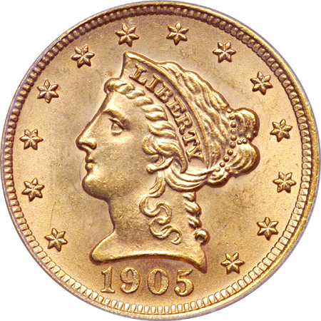 1905 Coronet quarter-eagle, PCGS MS-64