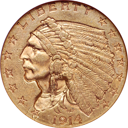 1911 and 1914 Indian quarter-eagle, NGC MS-61