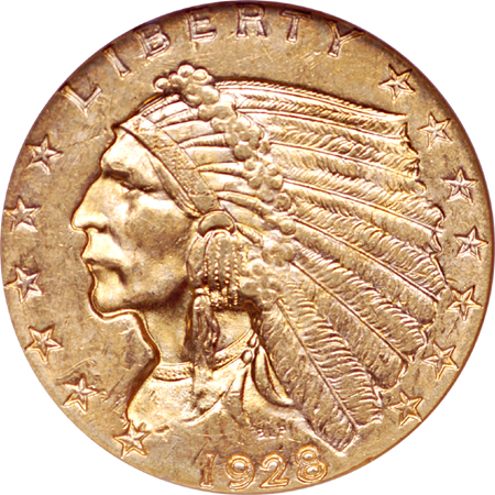 1928 Indian quarter-eagle, NGC MS-63