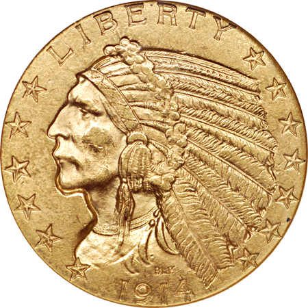 1914 Indian half-eagle, NGC MS-62